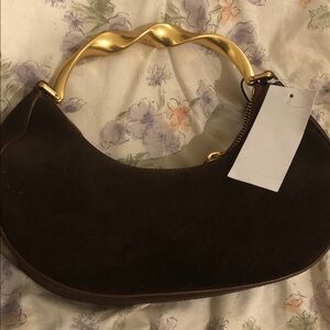 Simkhai Chic Brown Shoulder Bag with Gold Handle